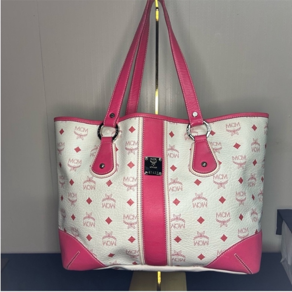 MCM Liz Shopper Pink & White Visetos Tote Bag